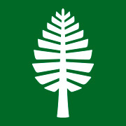 A white Dartmouth pine logo in a green box