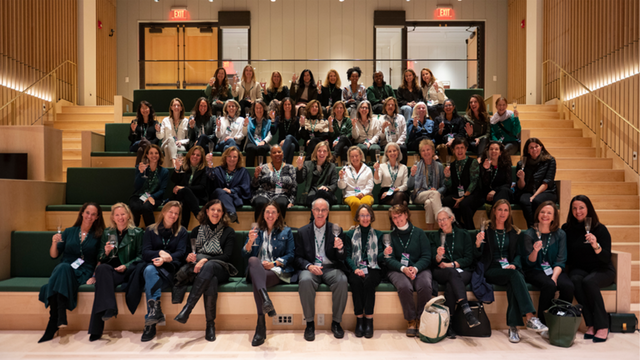 A group of people seated in the newly renovated Dartmouth Hall to celebrate the alumnae philanthropy that made the renovation possible.